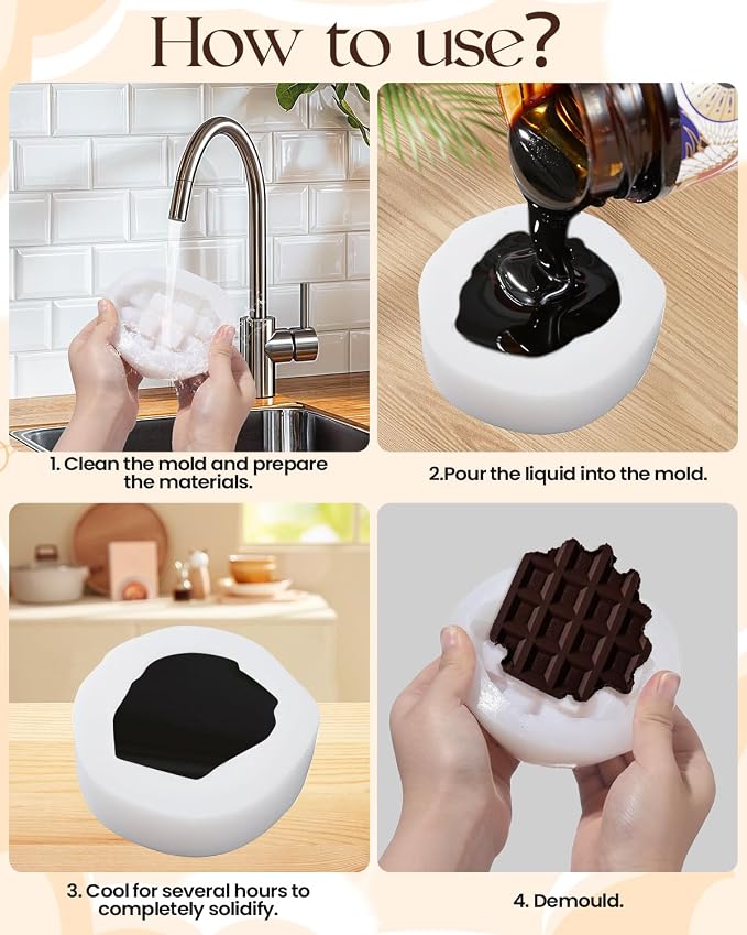 Waffle Silicone Mold, Artificial Food Fondant Mold, Simulated Waffle Candle Molds, Cookie Waffle Mold, French Bread Waffle-Shape Soap Molds For Aromas Chocolate Candy Dessert Clay Resins - Image 6