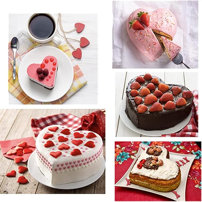 2 Pack Silicone Cake Mold Reusable Small Heart Cake Pan Chocolate Jello Baking Shallow Tray Silicone Mold Valentine's Gift for Mousse Cake Baking, French Dessert, Jello, Pastry（Pink/Red）