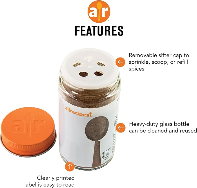 Allrecipes Essential BBQ Rubs (Canadian Steak, Kansas City BBQ, Ultimate Burger) in Glass Jars with Removable Sifter Caps for Sprinkling, Set of 3, Clear, 9.63 x 6.13 x 2-Inch - Image 2