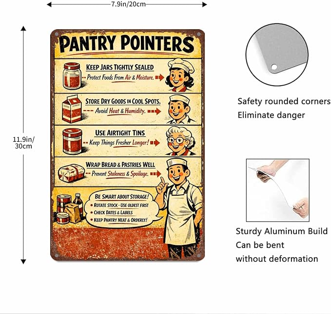 Vintage Pantry Pointers Metal Sign, Retro Kitchen Food Storage Decor | Classic 8 x 12 inch，waterproof Aluminum，rust-proof, fade-resistant，Retro，Funny，UV-printing，Easy To Install，Wide Application - Image 3