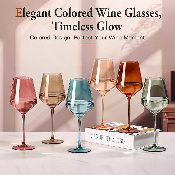 Colored Wine Glasses Set of 6, Handblown Colored Wine Glasse,Coloful Glassware,17OZ for Red or White Wine,Wedding Gift, Anniversary, Christmas, Birthday Wine Glass,Mothers Day Gifts,Gifts for My Wife - Image 2