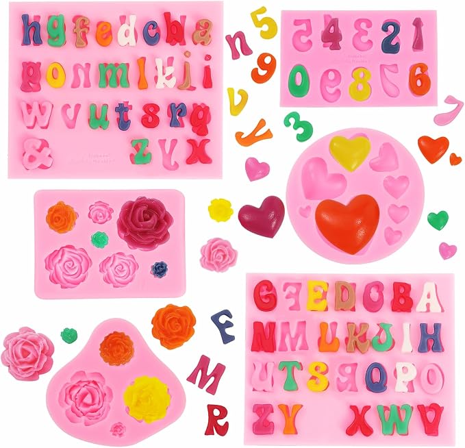 MUYIYAMEI Letter Silicone Mold Alphabet Number Molds Rose Heart Shape Cake Mould for Gummy Baking Candy Making Chocolate Molds Sugar for DIY Crafts Candy Desserts Cupcake Decoration by SandwichCookieCutters