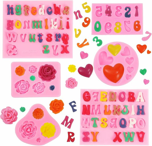 MUYIYAMEI Letter Silicone Mold Alphabet Number Molds Rose Heart Shape Cake Mould for Gummy Baking Candy Making Chocolate Molds Sugar for DIY Crafts Candy Desserts Cupcake Decoration by SandwichCookieCutters