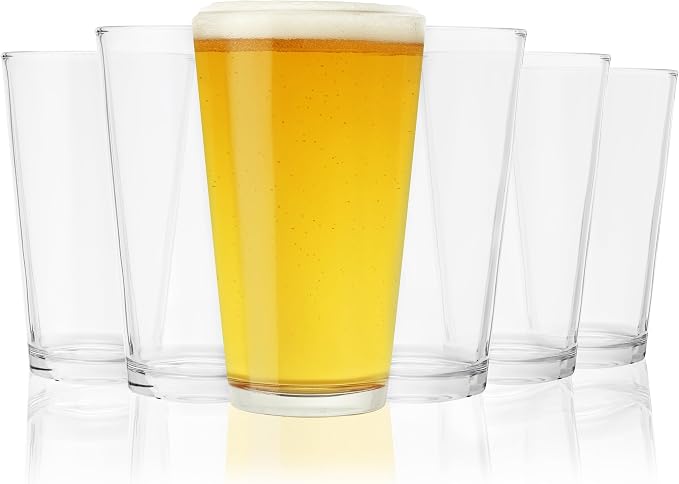 True Stackable Beer Glasses, Pint Glasses for Beers, Water, Iced Coffee, Cocktails, Game Night, Beer Gifts for Men, BBQ Outdoor Party, Home Bar Accessories, Kitchen Glassware, 16 oz, Set of 6 by True