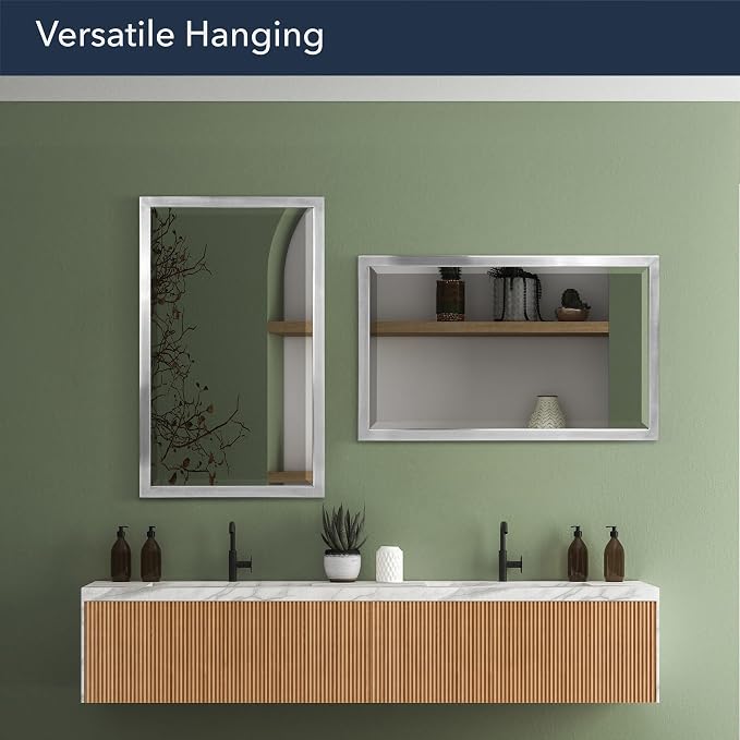 Brushed Nickel Stainless Steel Metal Framed Mirror 19"x25" for Bathroom Vanity – Decorative Rectangular Bathroom Mirror for Over Sink, Bedroom & Living Room - Image 6