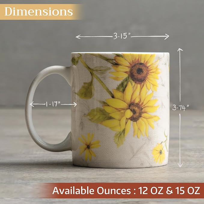 Maison d' Hermine Coffee Mug with Handles Tea Cups (12 Ounce, Pack of 1) | Fine Bone China Coffee Mugs for Hot Beverages Cappuccino Latte Home Restaurant Hotel Spring Summer -Candice - Tournesol - Image 4