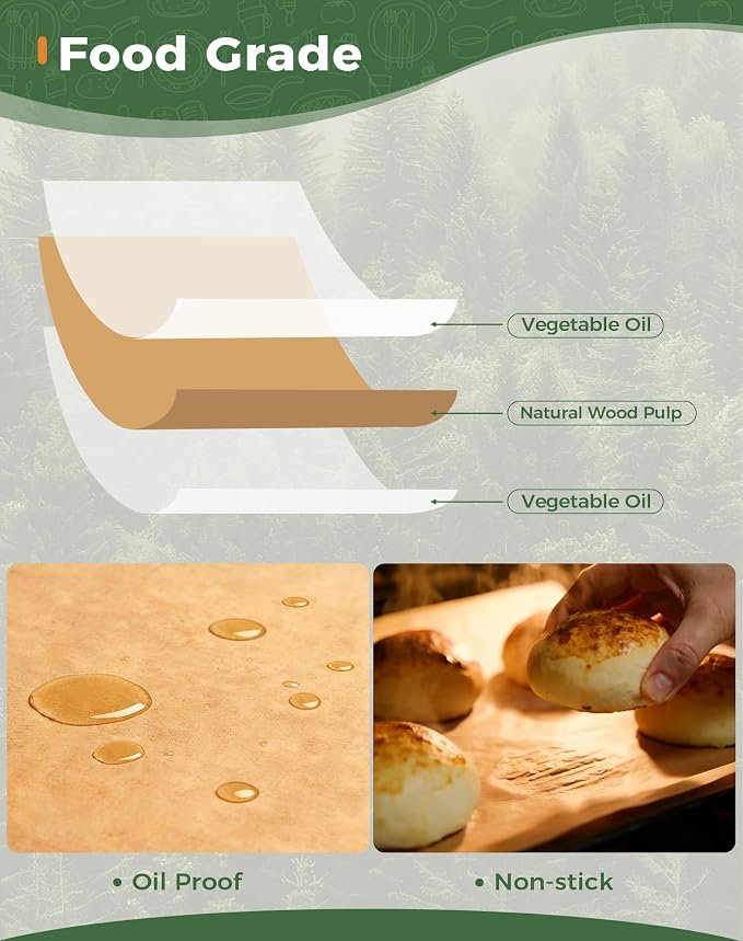 9x13 Unbleached Parchment Paper Sheets for Baking, Precut Brown Parchment Paper for Oven, Air Fryer, Non-Stick Greaseproof Baking Paper for Quater Sheet, Cookies Bread Pizza Cake Bake, 100PCS - Image 4