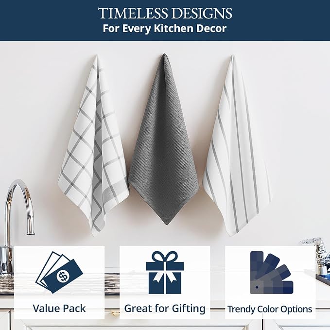 LANE LINEN Kitchen Towels & Dishcloths Set of 12-100% Cotton, Quick-Drying 18” x 28” Absorbent Dish & Tea Towels, Soft Hand Towels for Kitchen - Grey - Image 4