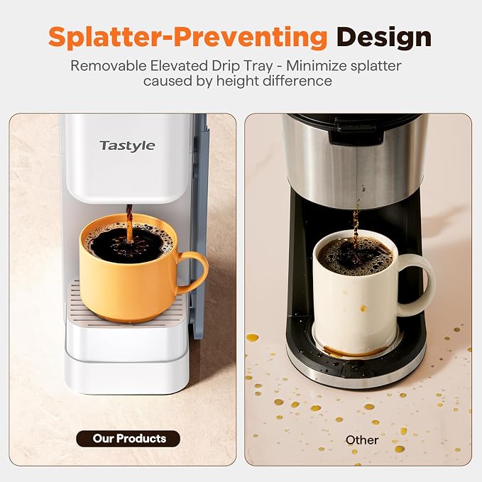 Tastyle Hot & Iced Coffee Maker with Magnetic K-Pod Holder, Fits 7.3'' Mug | Stores 10 Pods, for K Cup & Grounds, Compact for Home, Office & RV， Brew 6-24oz Coffee, 40 oz Removable Tank, K330CH, White - Image 4