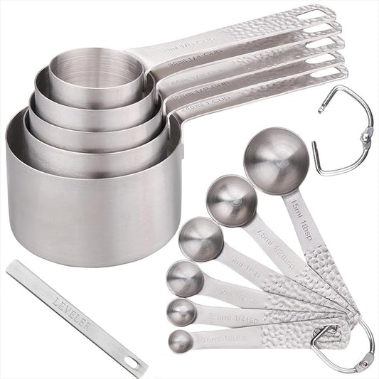 Smithcraft Measuring Cups and Spoons Set of 13, 18/8 Stainless Steel Measuring Cups&Spoons for Kitchen and Baking, Dry and Liquid Metric&US Measuring Cups Spoons with Measure Equivalents Set
