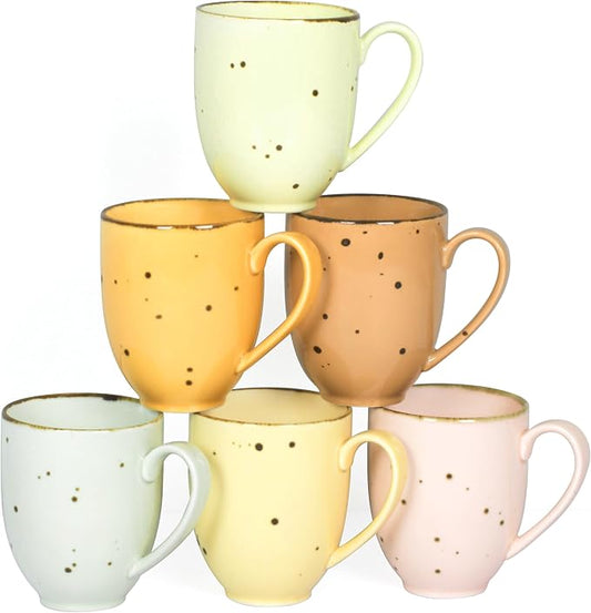 Esfour Ceramics Coffee Mugs Set Of 6, 14 Oz Large Handle Heavy Duty Cups - Microwave Dishwasher Safe - Latte, Cappuccino, Tea, Cocoa, Mocha - Men, Women, Home Office Daily Use, Blossom Assorted Colors by ESFOURCERAMICS