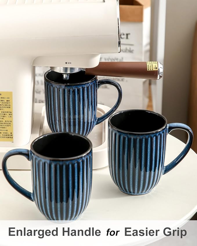HASENSE 16 oz Ceramic Coffee Mugs Set of 4, Ribbed Navy Blue Coffee & Tea Cups, Dishwasher & Microwave Safe, Ideal for Housewarming & Wedding Gifts - Image 7