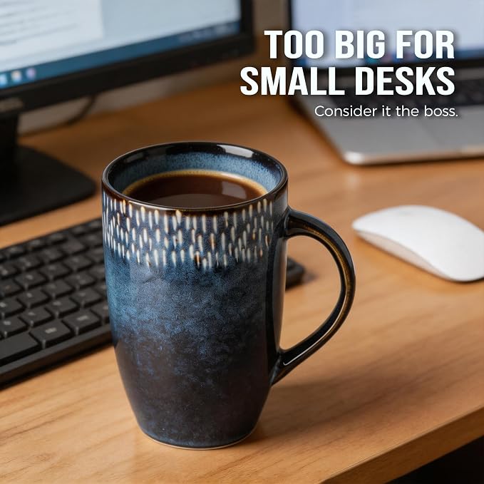 22oz Oversized Heavyweight Ceramic Coffee Mug, Large (Blue) | 22oz Extra Large, Oversized Heavyweight Ceramic, Reactive Glaze, Microwave & Dishwasher Safe, Prop 65 Compliant, Gift Box - Image 3