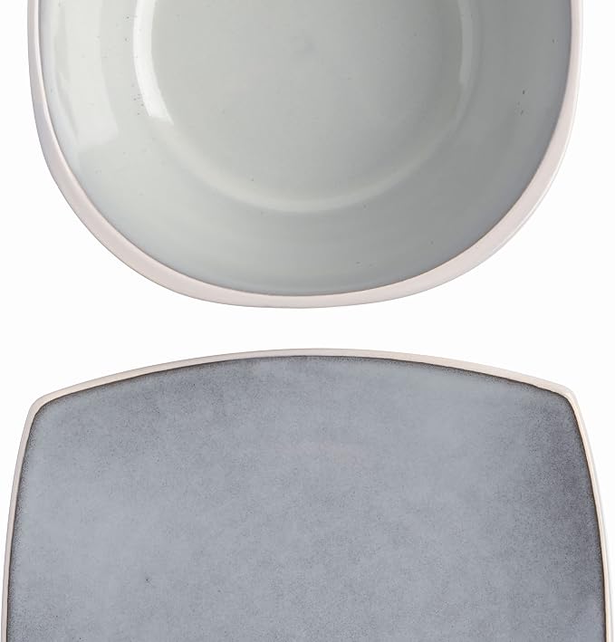 Gibson Elite Soho Lounge Square Reactive Glaze Stoneware Dinnerware Set, Service for 4 (16pc), Light Gray - Image 4