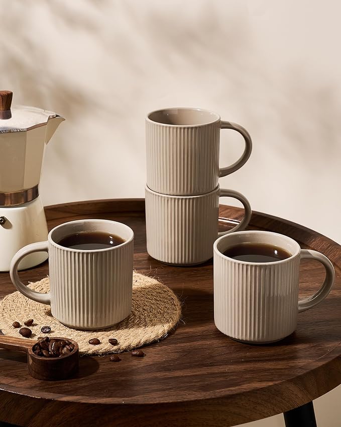 famiware Coffee Mug Set for 6, Star 12 oz Catering Mugs Cup Set with Handle for Coffee, Tea, Cocoa, Milk- Ceramic Stoneware Drinkware Set, Cinnamon Brown - Image 3