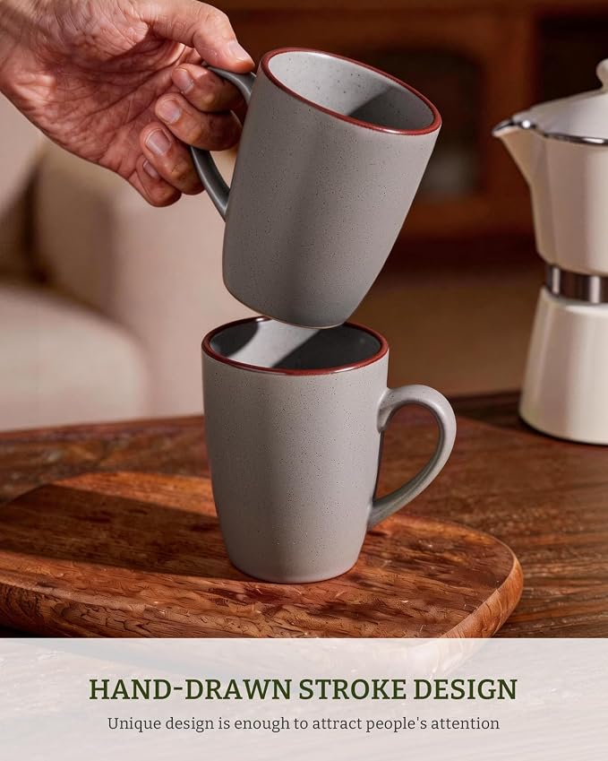 famiware Venus Coffee Mugs for 6, 14 oz Mug Set, Dringking Cup with Handle for Coffee, Tea, Cocoa, Milk, Dark Grey - Image 3