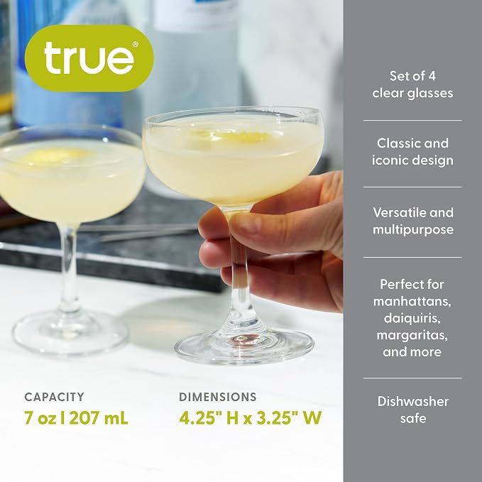 True Coupe Glass, Martini Glasses for Cocktail Party, Perfect for Espresso Martini, Manhattan, Champagne, Elegant 7 oz Glassware for Home Bars, Wedding Gifts, Margarita Glasses Set of 4 - Image 5
