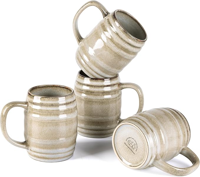 GBhome 20oz Large Coffee Mugs Set of 4, Handmade Ceramic Coffee Mugs Set for Latte/Tea/Beer/Hot Cocoa, Dishwasher & Microwave Safe- Oatmeal by GBhome