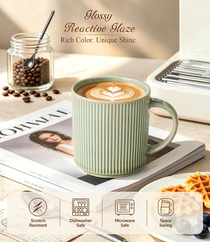 GBhome Coffee Mugs Set of 6，16 oz Coffee Cups with Handle | Cups for Latte, Tea, Cocoa & Milk, Ideal for Daily Use & Gifts, Microwave & Dishwasher Safe, Light Green - Image 4