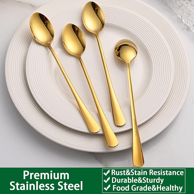 7.5 Inch Gold Iced Tea Spoons,Set Of 8 Stainless Steel Long Coffee Spoons,Long Handle Stirring Spoon For Dessert,Coctails,Ice Cream,Milk,Iced Teaspoons For Bar - Image 5