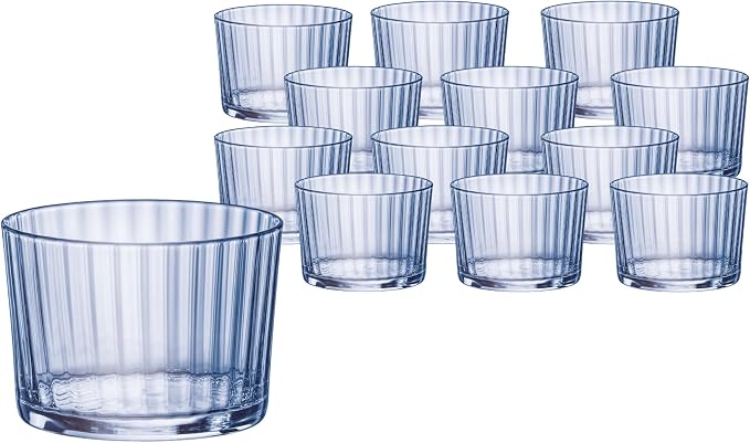 Bormioli Rocco Exclusiva Rum Glasses, Set of 12-7.25 Oz. Sapphire Blue Small Tumblers with Laser-Cut Rim & Shock-Enhanced Edge - Compact Star Glass Cups for Spirits & Mixed Drinks - Italian Made by Bormioli+Rocco