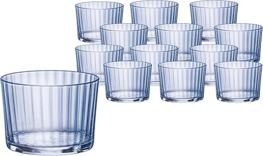 Bormioli Rocco Exclusiva Rum Glasses, Set of 12-7.25 Oz. Sapphire Blue Small Tumblers with Laser-Cut Rim & Shock-Enhanced Edge - Compact Star Glass Cups for Spirits & Mixed Drinks - Italian Made by Bormioli+Rocco