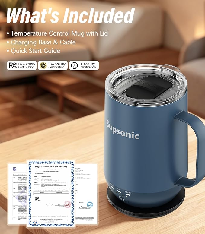 Supsonic - 16oz Self Heating Coffee Mug, Smart Heated Coffee Mug Faster Direct-Contact Heating Up to 149°F, Coffee Mug Warmer Set with Auto Shut-Off - Gifts for Men Women | S2 - Image 8