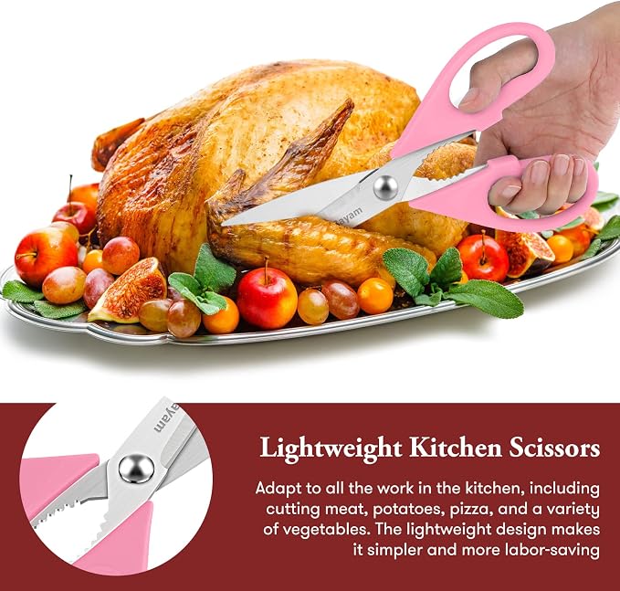 iBayam Pink Kitchen Scissors All Purpose Heavy Duty & Comfort Grip & Cover | 2-Pack Pink Kitchen Utensils Gadgets for Cooking & Baking, Dishwasher Safe, 8.7" Stainless Steel Sharp Scissors Food Poultry - Image 5