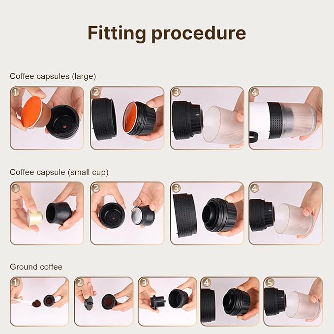Portable Coffee Maker 3 in 1 Cordless Electric Coffee Machine Compatible with Capsule and Ground Coffee, Cold Brew and Heating, Mini Travel Coffee Maker with 120ml Cup, USB (Black) - Image 7