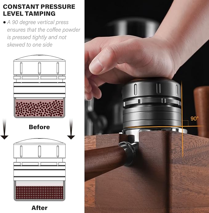 58mm Espresso Tamper | Adjustable Depth Fits All 58mm Espresso Portafilter | Breville/Rancilio/La Marzocco/etc. | Built-In-Spring SUS304 Coffee Tamper | Espresso Machine Accessories