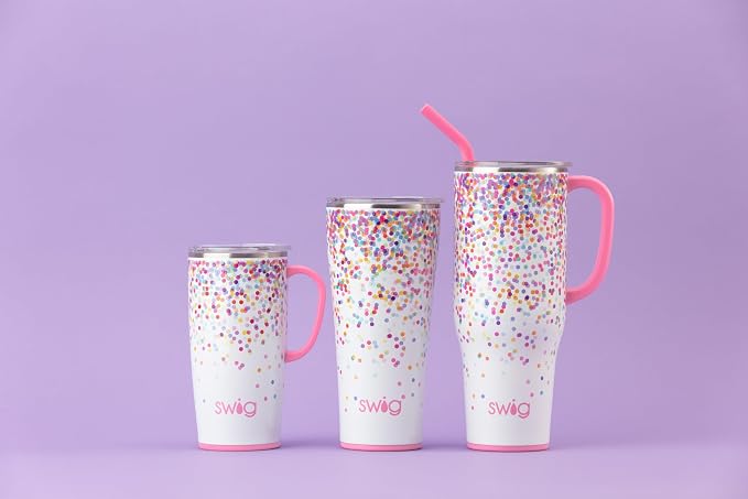 Swig Life 22oz Insulated Travel Mug with Handle & Lid, Confetti | Triple Insulated Stainless Steel - Handle & Lid Included - Keeps Coffee Hot or Cold - Cup Holder Friendly - Image 3
