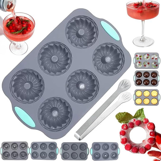 Wreath Ice Mold, Christmas Ice Cube Molds, Silicone Wreath Ice Cubes Tray, 6 Hole Silicone DIY Mold Suitable, Flexible Silicones Easy Release, for Holiday Cocktails/Chocolate/Desserts (A)
