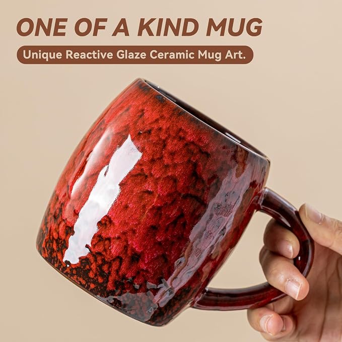 Crimson Magma Ceramic Coffee Mug - 21 oz Large Coffee Cup with Ergonomic Handle, Unique Reactive Glaze Ceramic Mug for Office Home, Birthday Gift for Men Women - Image 3