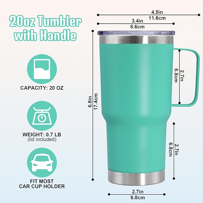 20 oz Tumbler with Handle and Lid Insulated Travel Coffee Mug LightBlue 6P | Stainless Steel Tumbler, coffee tumbler with handle,Spill Proof Double Wall Vacuum Tumbler Cup Keep Drink Hot & Cold - Image 6