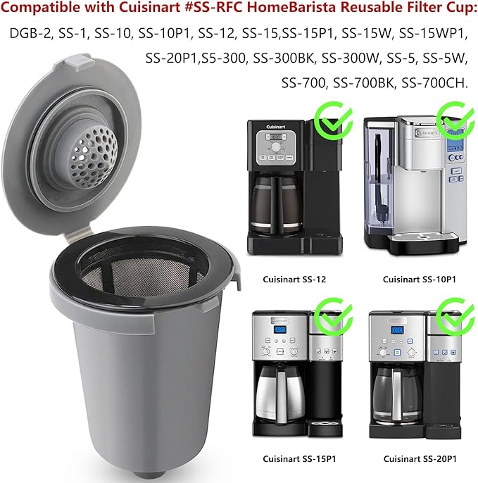 Reusable Filter Cup for Cuisinart，Compatible with SS-RFC Single Serve Brewer Coffe Maker (2 Pack with 2 Mesh Filters)