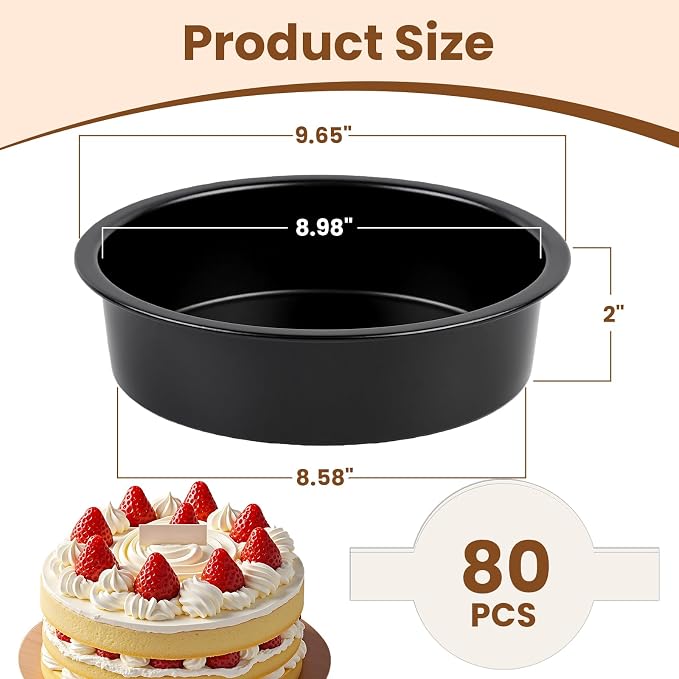 9 Inch Cake Pan Set of 2 - Nonstick Carbon Steel Round Cake Baking Pans with Parchment Paper, Dishwasher Safe, Durable for Large Layer Cakes, Birthday & Christmas Baking - Image 2