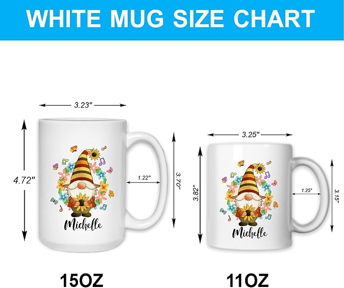 Hyturtle Personalized Gnome Hippie Coffee Mug Gifts on Birthday Christmas | Unique Gift Ideas for Gnome Lovers, Gnomes Gifts For Women Custom Name 11oz White Ceramic Coffee Tea Mug, Comfort grip handle - Image 5