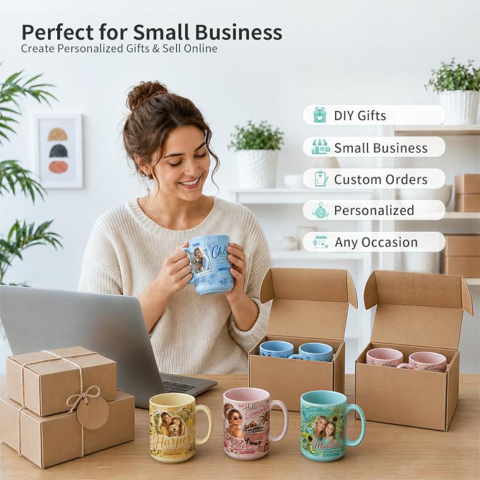 PYD Life 8 Pack Sublimation Mugs 15 OZ Mixed Macaron Colors Ceramic Cups | Sublimation Coffee Photo Mugs, Soft Tone Design Perfect for Gifts, Cafe style Branding and Craft DIY projects - Image 4