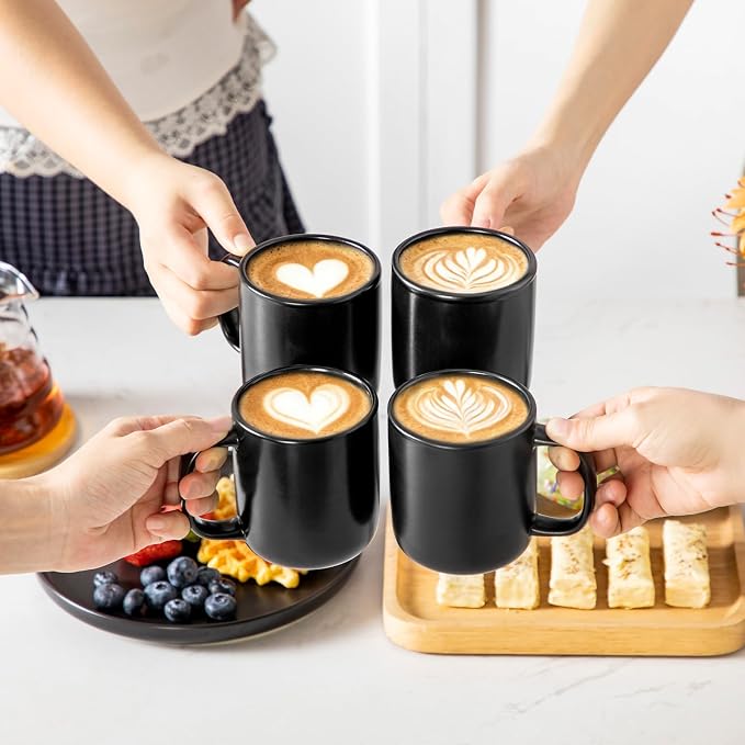 vancasso Stoneware Coffee Mugs Set, 12 oz Ceramic Coffee Cups for Latte Hot Tea Cappuccino Cocoa Milk Cups Set of 6, Dishwasher & Microwave Safe, Matte Black - Image 9