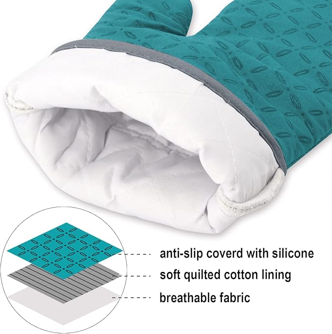 KEGOUU Oven Mitts and Pot Holders 6pcs Set, Kitchen Oven Glove High Heat Resistant 500 Degree Extra Long Oven Mitts and Potholder with Non-Slip Silicone Surface for Cooking (Lake Blue) - Image 3