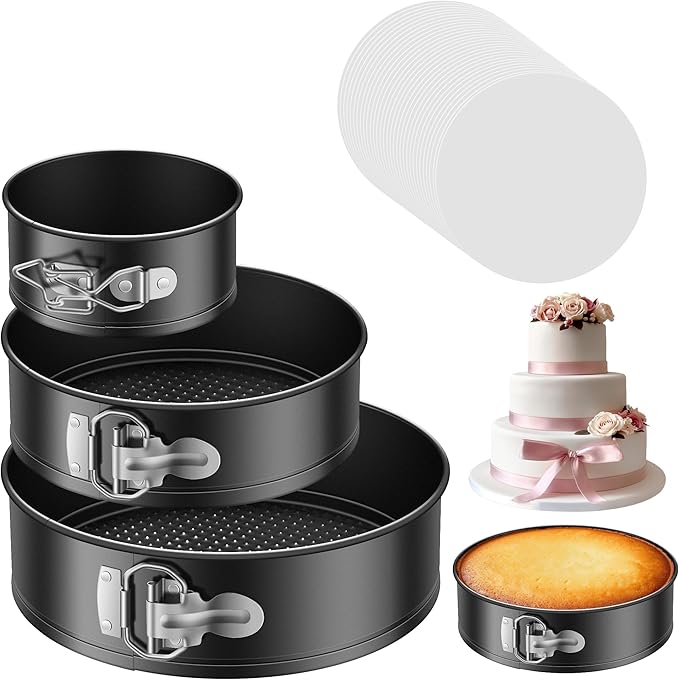 Kootek Cake Pan Set of 3, Springform Pans 4, 7, 9 Inch, 50 Parchment Paper | Carbon Steel, Nonstick Coating, Removable Bottom, Easy Release Baking Pans, Rust-Proof, Oven Safe, Round Cheesecake Pan by Kootek