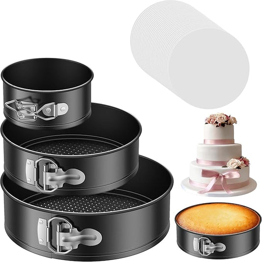 Kootek Cake Pan Set of 3, Springform Pans 4, 7, 9 Inch, 50 Parchment Paper | Carbon Steel, Nonstick Coating, Removable Bottom, Easy Release Baking Pans, Rust-Proof, Oven Safe, Round Cheesecake Pan by Kootek