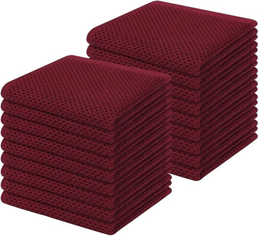 Homaxy 100% Cotton Waffle Weave Kitchen Dish Cloths 18-Pack, Burgundy | 12 x 12 Inches, Ultra Soft Absorbent Dish Towels, Quick Drying Dish Rags with Hanging Loop by Homaxy