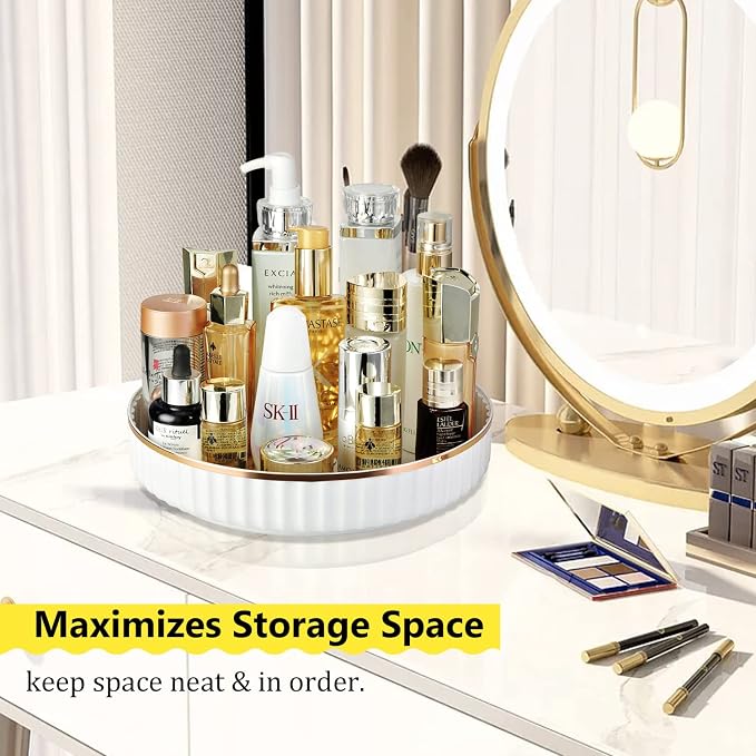 Amolliar Fluted Lazy Susan Organizer, Turntable Organizer-White 10" 2 Pack | Lazy Susan for Cabinet Fridge, Pantry Organizer, Spice Rack Condiment Organizer for Kitchen, Countertop Bathroom Vanity Tray - Image 3