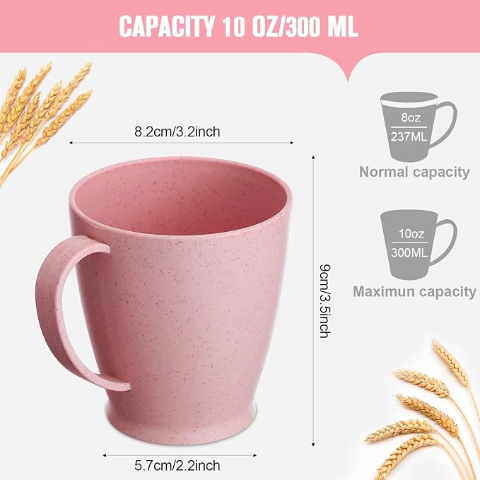 Zopeal 16 Pack Wheat Straw Plastic Coffee Cups Mugs 10 Oz Reusable Plastic Cup Mug with Handle Lightweight Microwavable Dishwasher Safe Unbreakable for Tea Milk Water Juice Coffee (Nordic Pink) - Image 3