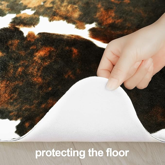 Amearea Faux Cow Hide Rug 6.2x5.2, Premium Western Home Decor Cow Print Rug | Large Faux Leather Animal Cowhide Carpet for Living Room Bedroom, Dining Traditional Cow Print Stuff Carpets, Brown - Image 3