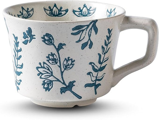 Ceramic Mug 11 oz Unique Luxurious Cup, Mug for Coffee Milk Latte Cappuccino Tea, Office Home Dishwasher Microwave Freezer Safe Stoneware Handmade Minimalist Cup Blue by Noevany
