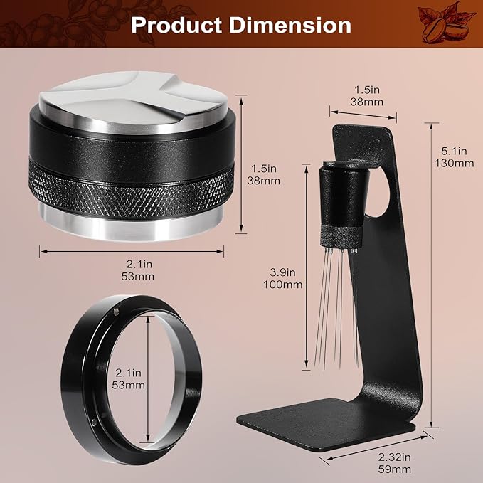 Espresso Accessories Kit 53mm, Coffee Distributor and Tamper Leveler, 316 Stainless WDT Tool with Magnetic Stand, Puck Scree and Dosing Funnel Set Fits Espresso Machine Press and 54mm Portafilters