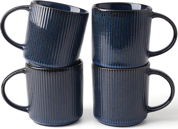 famiware Coffee Mug Set for 4, Star 12 oz Catering Mugs Cup Set with Handle for Coffee, Tea, Cocoa, Milk - Ceramic Stoneware Drinkware Set, Nebulas Blue by Famiware