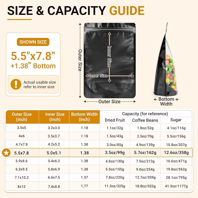 ANZNKU 100PCS Mylar Bags Resealable Small Smell Proof Bags(Black, 5.5x7.8) | Stand Up Foil Pouches Clear Window, Sealable Bags for Small Business Packaging Snack Party Favors Candy Treats Food Storage - Image 2